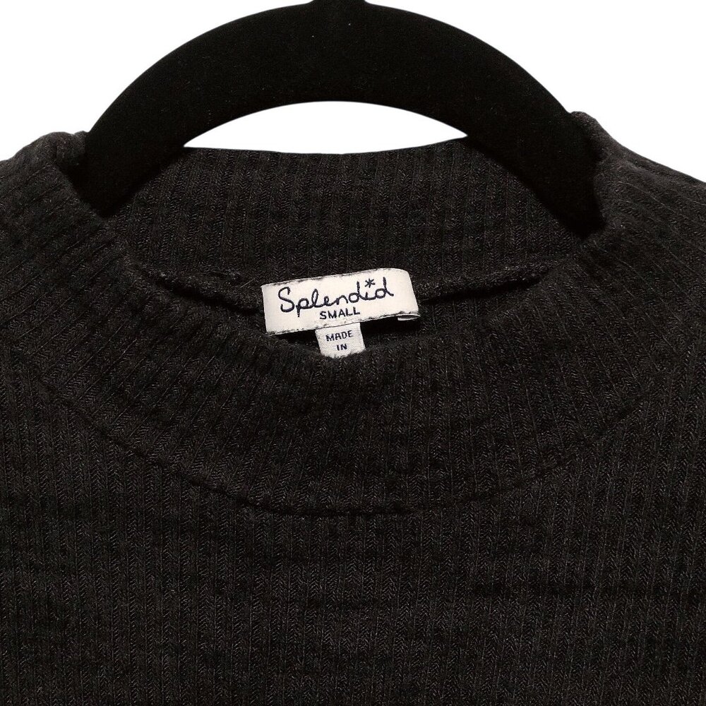 Splendid Solid Black Ribbed Mock Neck Sleeveless … - image 4